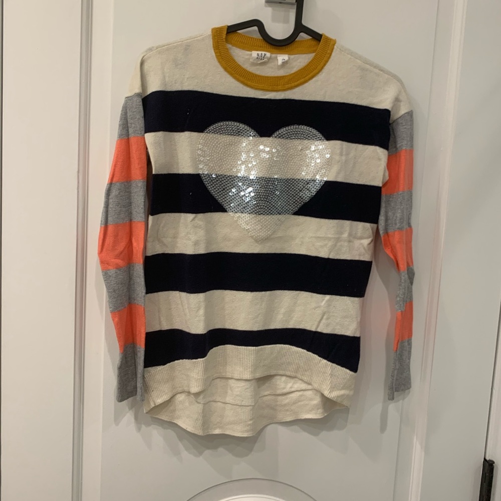 Multicolored sequin heart striped gap kids sweater